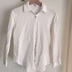 Princess Polly off-white super-soft 100% cotton flowy crinkle button down